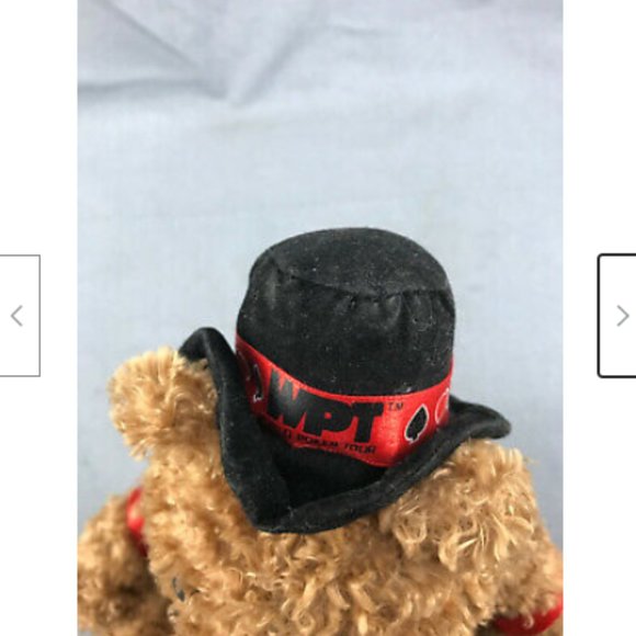 World Poker Tour Hat WPT 8" Cuddly Brown Teddy Bear Curly Plush 2006 Bow Tie - Picture 6 of 12